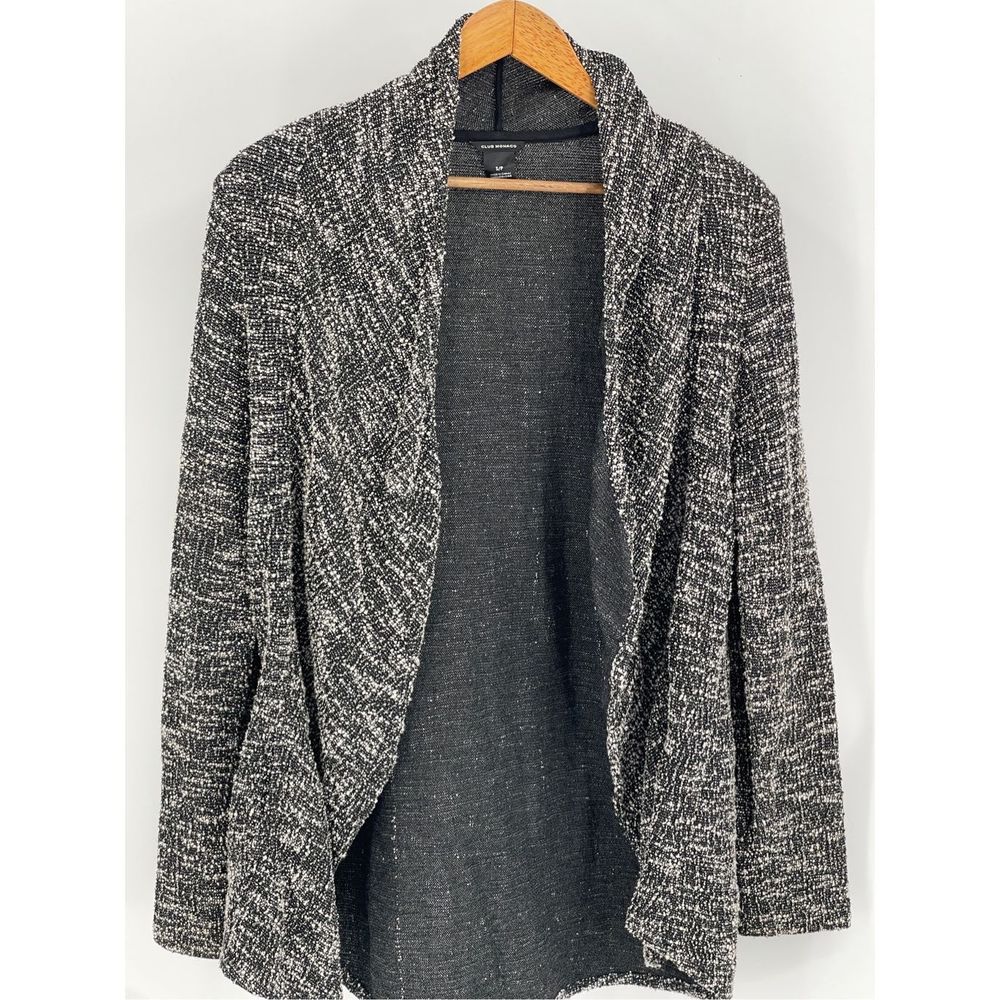 Club Monaco Cardigan Sweater‎ Open Women Small Marled Black White Draped
